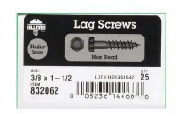 (image for) 3/8 in. x 1-1/2 in. L Hex Stainless Steel Lag Screw 25 p
