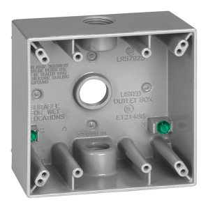 (image for) 4-1/2 in. Square Metallic 2 gang Weatherproof Box 1/2" 3-Hole