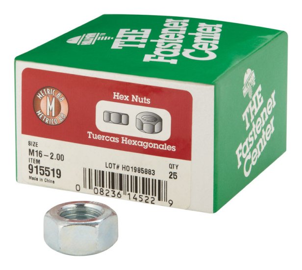 (image for) M16-2.00 mm Zinc-Plated Steel Metric Hex Nut 25 pk