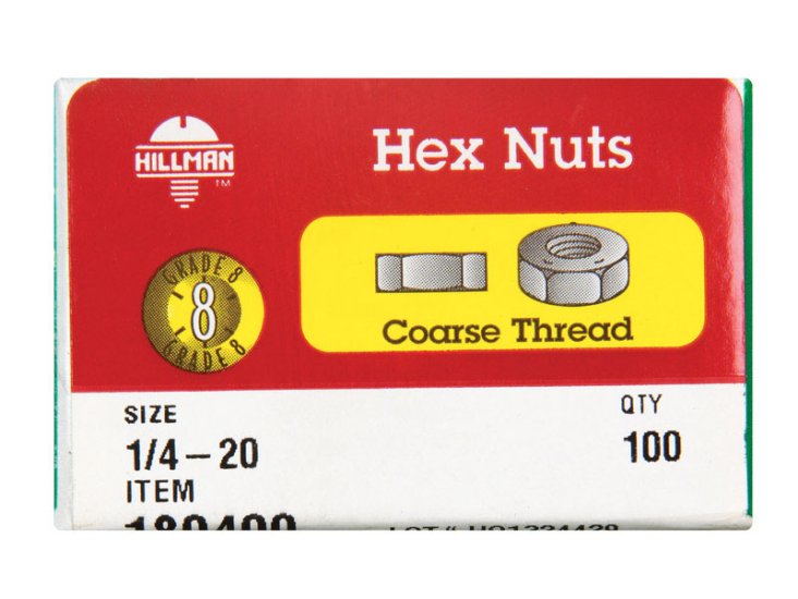(image for) 1/4 in. Zinc Dichromate Steel USS Hex Nut 100 pk