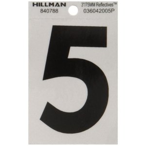 (image for) Hillman 3 in. Reflective Black Vinyl Self-Adhesive Number 5 1 pc