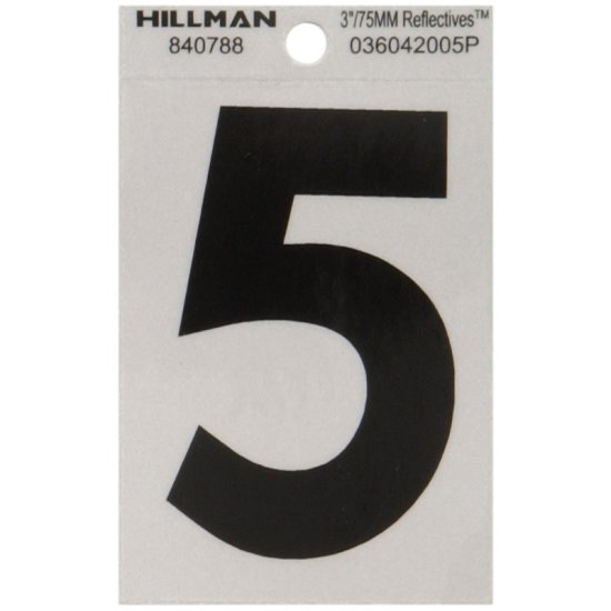 (image for) Hillman 3 in. Reflective Black Vinyl Self-Adhesive Number 5 1 pc