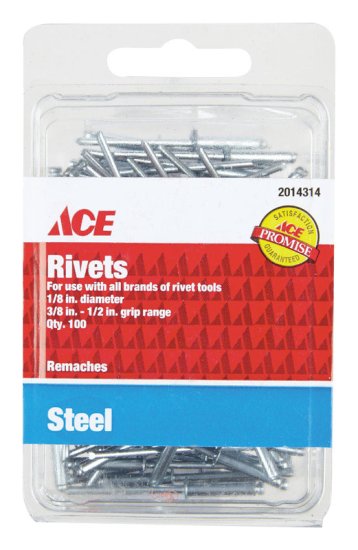(image for) 1/8 in. Dia. x 1/2 in. Steel Rivets Silver 100 pk