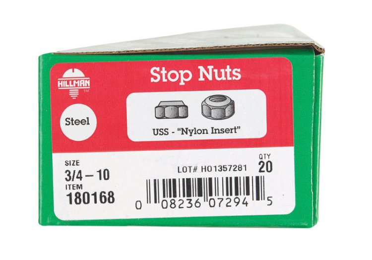 (image for) 3/4 in. Zinc-Plated Steel USS Nylon Lock Nut 20 pk