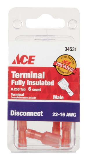 (image for) 22-16 AWG Insulated Wire Male Disconnect Red 6 pk
