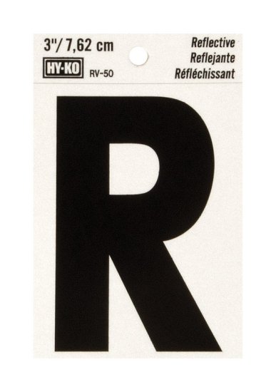 (image for) 3 in. Reflective Black Vinyl Self-Adhesive Letter R 1 pc.