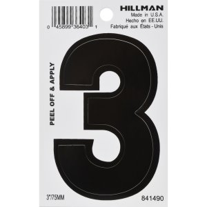 (image for) Hillman 3 in. Black Vinyl Self-Adhesive Number 3 1 pc