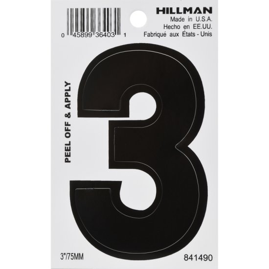 (image for) Hillman 3 in. Black Vinyl Self-Adhesive Number 3 1 pc