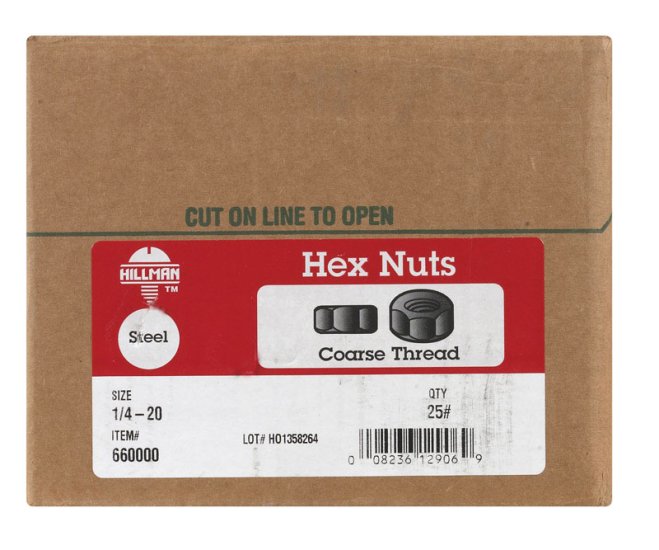(image for) 1/4 Zinc-Plated Steel USS Hex Nut 3378 pk