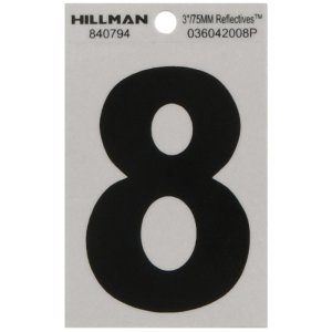 (image for) Hillman 3 in. Reflective Black Vinyl Self-Adhesive Number 8 1 pc