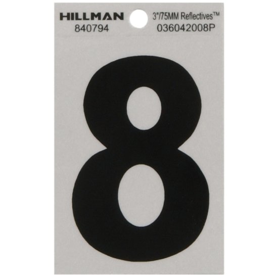 (image for) Hillman 3 in. Reflective Black Vinyl Self-Adhesive Number 8 1 pc
