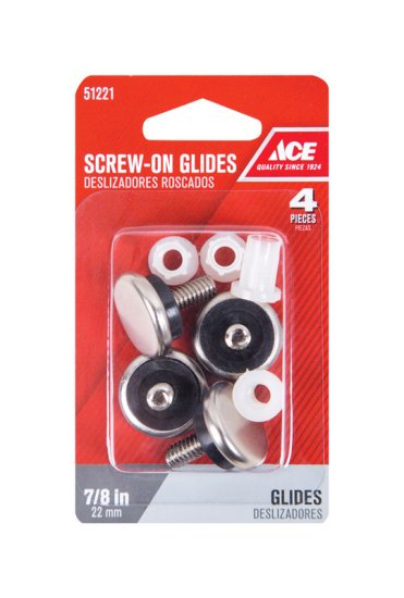 (image for) Silver 1/4 in. Screw-On Nickel Chair Glide 4 pk