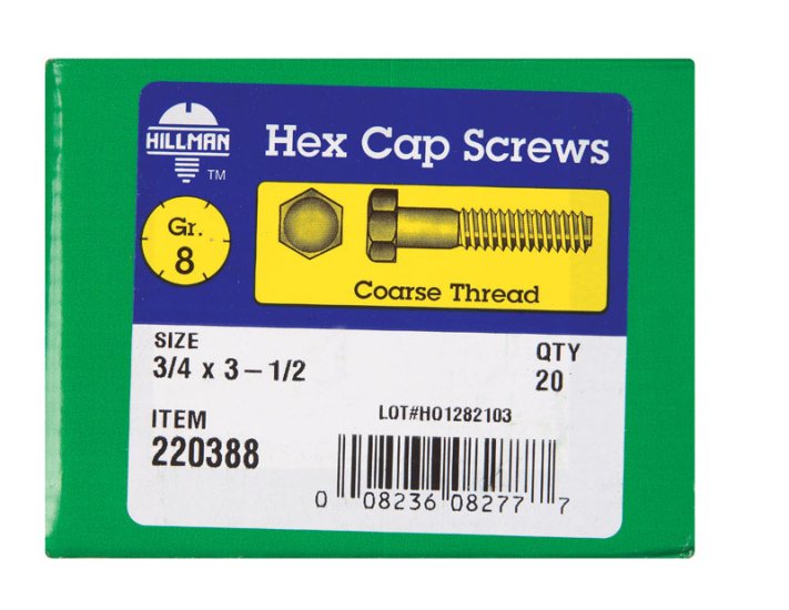 (image for) 3/4 in. Dia. x 3-1/2 in. L Heat Treated Steel Hex Head C