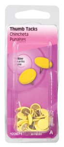 (image for) 0.375 in. L Yellow Steel Thumb Tacks 40 pk