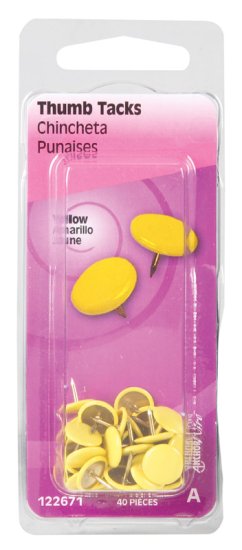 (image for) 0.375 in. L Yellow Steel Thumb Tacks 40 pk