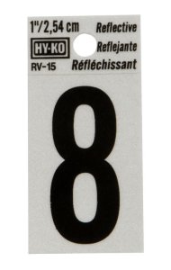 (image for) 1 in. Reflective Black Vinyl Self-Adhesive Number 8 1 pc.
