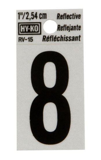 (image for) 1 in. Reflective Black Vinyl Self-Adhesive Number 8 1 pc.