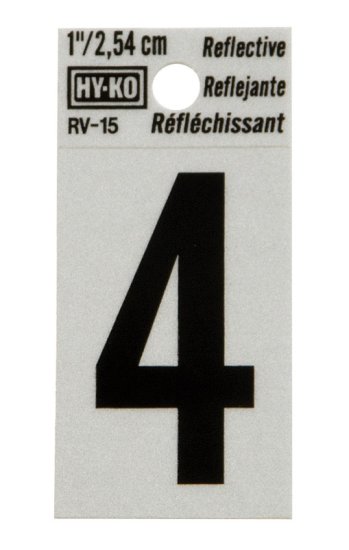 (image for) 1 in. Reflective Black Vinyl Self-Adhesive Number 4 1 pc.