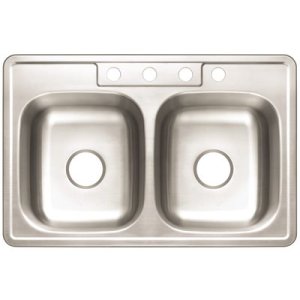 (image for) Drop-In Stainless Steel Kitchen Sink 33 in. 4-Hole Double Bowl