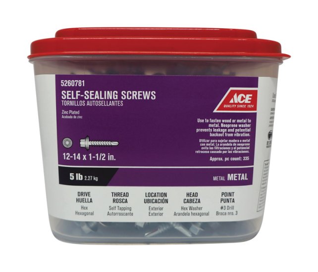 (image for) No. 12-14 x 1-1/2 in. L Hex Washer Head Zinc-Plated Steel Se