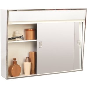 (image for) 24.38 in. x 19.5 in. Lighted Sliding Door Medicine Cabinet