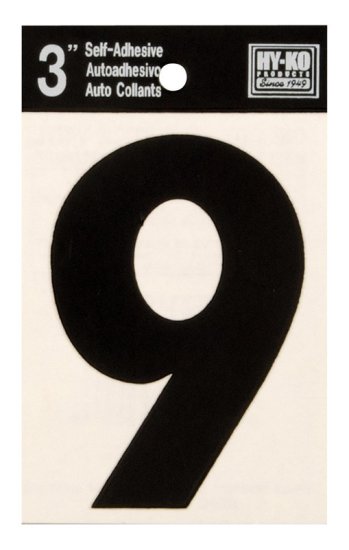 (image for) 3 in. Black Vinyl Self-Adhesive Number 9 1 pc.