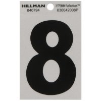 (image for) Hillman 3 in. Reflective Black Vinyl Self-Adhesive Number 8 1 pc