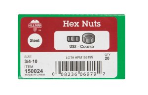 (image for) 3/4 in. Zinc-Plated Steel USS Hex Nut 20 pk