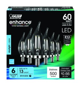 (image for) CA10 E12 (Candelabra) Filament LED Bulb Daylight 60 Watt eq. 6pk
