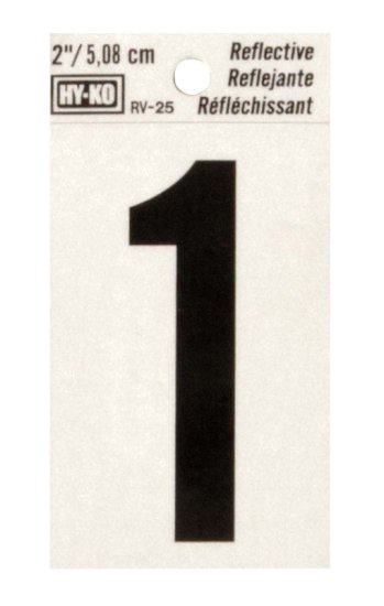 (image for) 2 in. Reflective Black Vinyl Self-Adhesive Number 1 1 pc.