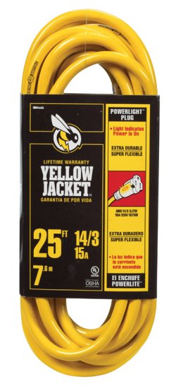 (image for) Yellow Jacket Outdoor 25 ft. L Yellow Extension Cord 14/3 SJTW