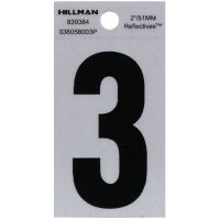 (image for) Hillman 2 in. Reflective Black Vinyl Self-Adhesive Number 3 1 pc