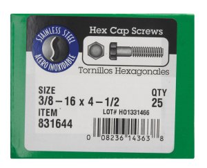 (image for) 3/8-16 in. Dia. x 4-1/2 in. L Steel Hex Head Cap Screw 2