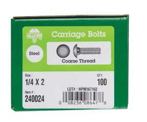 (image for) 1/4 in. Dia. x 2 in. L Zinc-Plated Steel Carriage Bolt 1