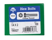 (image for) 1/4 in. Dia. x 2 in. L Zinc Plated Steel Hex Bolt 100 pk
