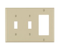 (image for) Ivory 3 gang Thermoset Plastic GFCI/Rocker/Toggle Wall P