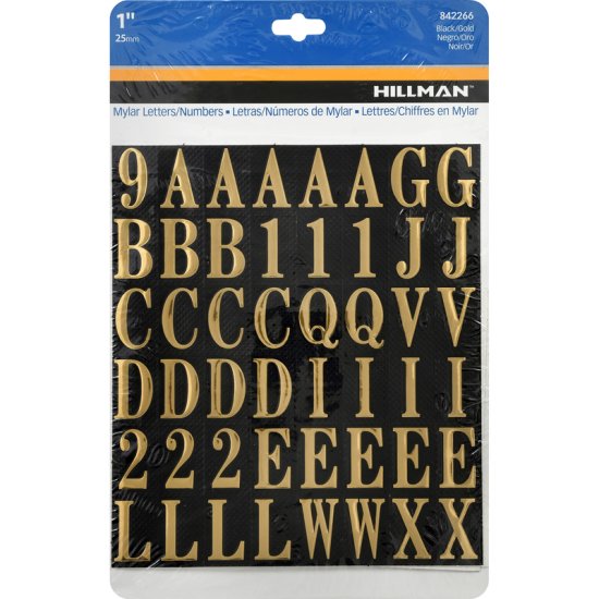 (image for) Hillman 1 in. Gold Vinyl Self-Adhesive Letter and Number Set 0-9