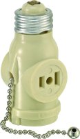 (image for) Plastic Medium Base Lampholder w/Outlet & Pull Chain 1 p