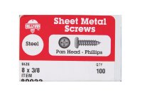 (image for) No. 8 x 3/8 in. L Phillips Pan Head Zinc-Plated Steel Sh