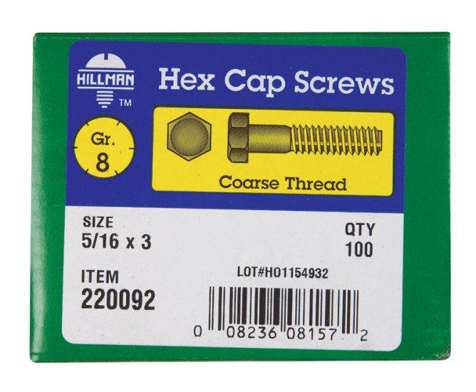 (image for) 5/16 in. Dia. x 3 in. L Heat Treated Steel Hex Head Cap