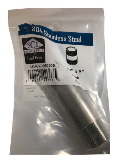 (image for) 3/4 in. MPT x 5 in. L Stainless Steel Nipple