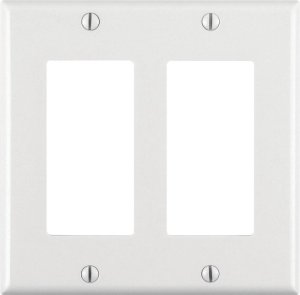 (image for) White 2 gang Thermoset Plastic GFCI/Rocker Wall Plate 1