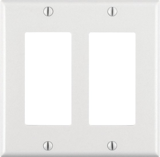 (image for) White 2 gang Thermoset Plastic GFCI/Rocker Wall Plate 1