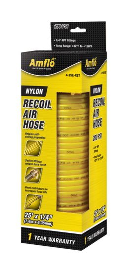 (image for) 25 ft. L x 1/4 in. Dia. Nylon Recoil Air Hose 200 psi Yellow
