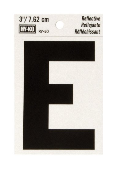 (image for) 3 in. Reflective Black Vinyl Self-Adhesive Letter E 1 pc.