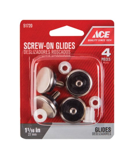 (image for) Silver 1-1/16 in. Screw-On Nickel Chair Glide 4 pk