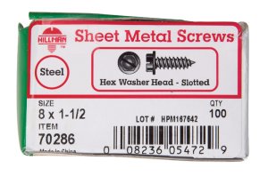 (image for) No. 8 x 1-1/2 in. L Slotted Hex Washer Head Zinc-Plated