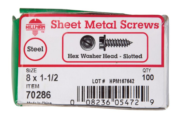 (image for) No. 8 x 1-1/2 in. L Slotted Hex Washer Head Zinc-Plated