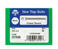 (image for) 1/2 in. Dia. x 4 in. L Zinc Plated Steel Hex Tap Bolt 25