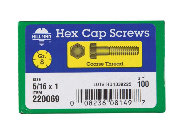 (image for) 5/16 in. Dia. x 1 in. L Heat Treated Steel Hex Head Cap